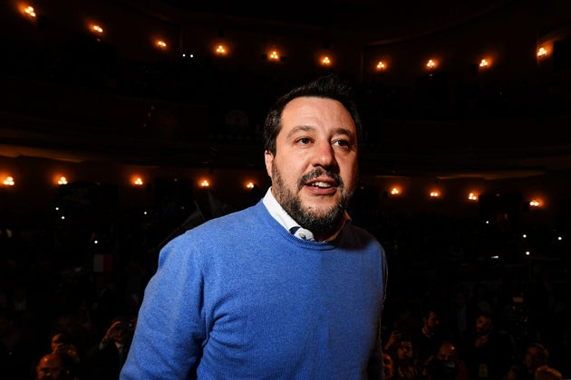 NAPLES, CAMPANIA, ITALY - 2020/02/18: Italian politician Matteo Salvini leader of Lega party during a political meeting of Lega, in Naples city. (Photo by Salvatore Laporta/KONTROLAB/LightRocket via Getty Images)