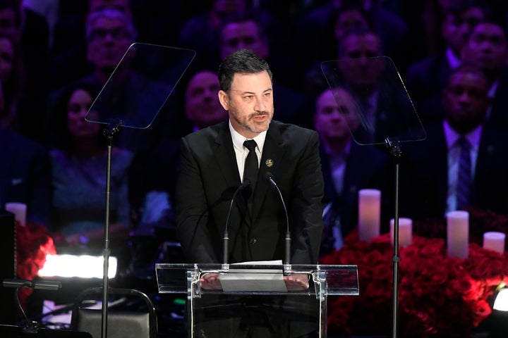 TV personality Jimmy Kimmel speaks during "The Celebration of Life for Kobe & Gianna Bryant" at Staples Center on Feb. 24, 2020.