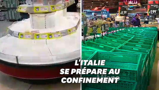 En Italie, des rayons des supermarchés vidés à cause du