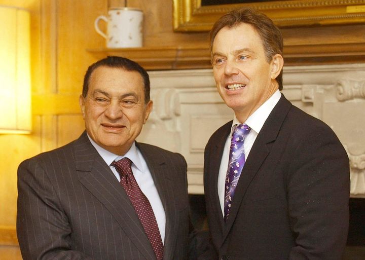 Hosni Mubarak is welcomed to Chequers by then-PM Tony Blair in 2008.