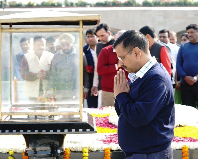 Chief Minister Arvind Kejriwal at Rajghat on Tuesday. 