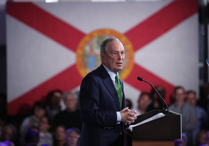 Democratic presidential candidate former New York City Mayor Mike Bloomberg speaks during a “United for Mike,” event held at the Aventura Turnberry Jewish Center and Tauber Academy Social Hall on Jan. 26, 2020, in Aventura, Florida.