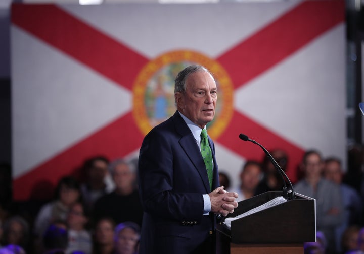 Democratic presidential candidate former New York City Mayor Mike Bloomberg speaks during a “United for Mike,” ev