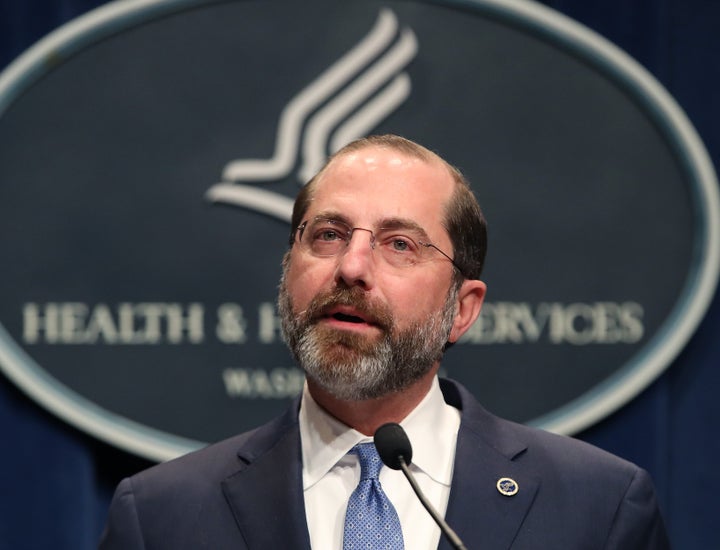 HHS Secretary Alex Azar speaks about the coronavirus during a press briefing on the administration's response to COVID-19 at the Department of Health and Human Services headquarters on Tuesday in Washington, DC.