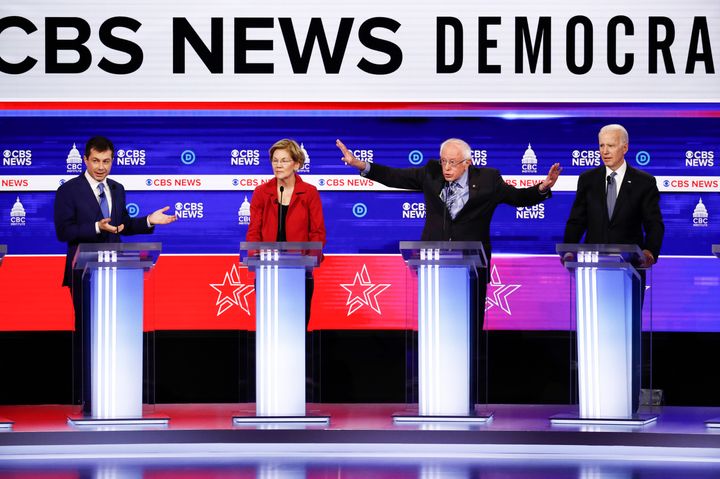 Candidates participate in the Democratic presidential primary debate at the Gaillard Center on Feb. 25, 2020, in Charleston, South Carolina.