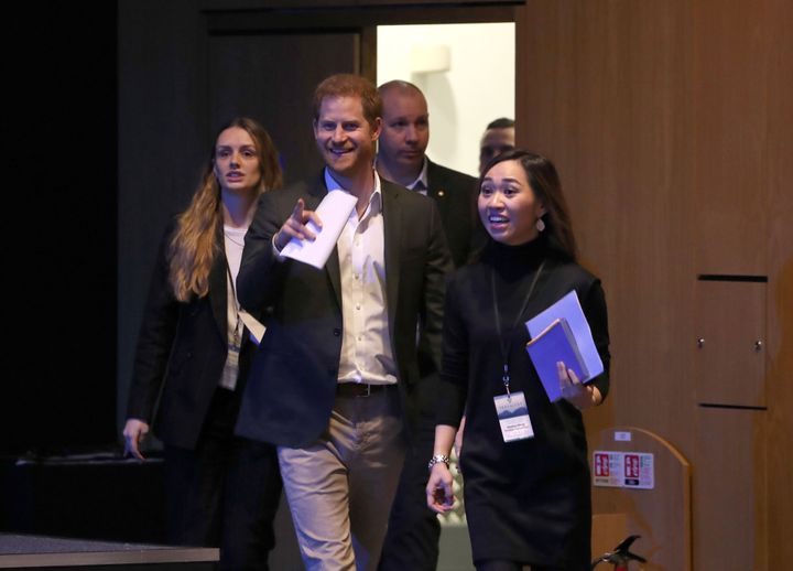 Prince Harry arrives to attend a sustainable tourism summit at the Edinburgh International Conference Centre in Edinburgh on Feb. 26.