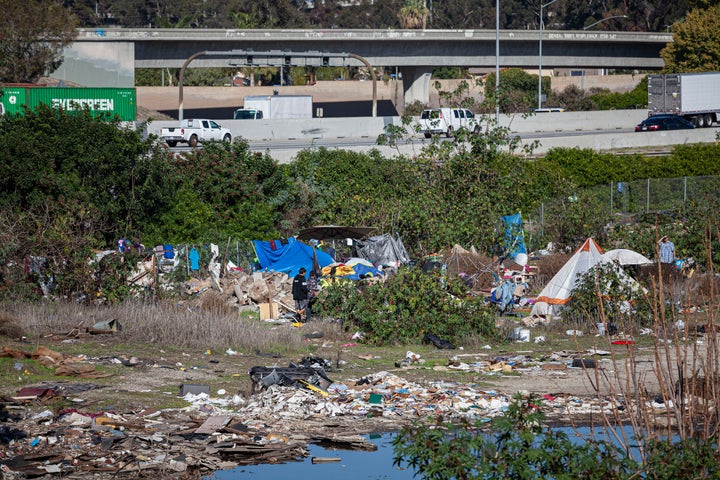 A homeless camp along the Los Angeles River.