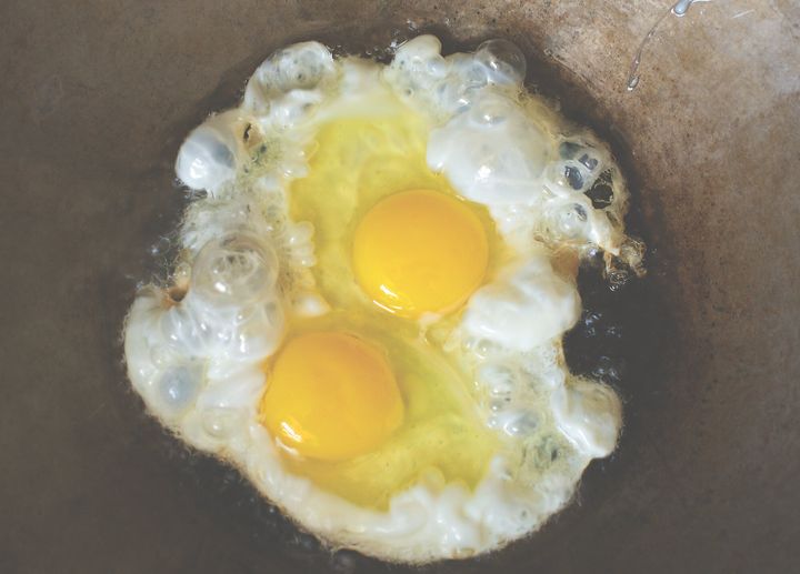 Perfectly cooked sunny side up eggs.