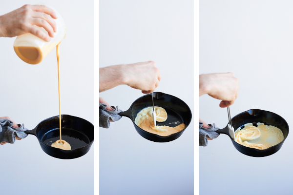 From left to right: The first few steps of scrambling eggs.