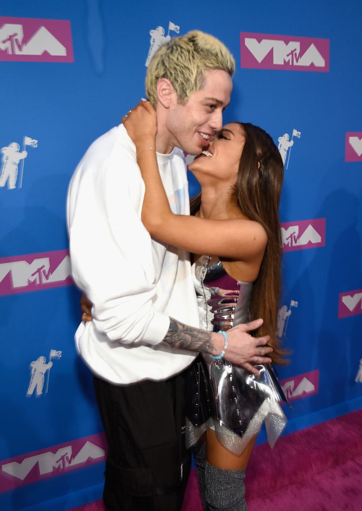 Pete Davidson and Ariana Grande attend the 2018 MTV Video Music Awards in New York.