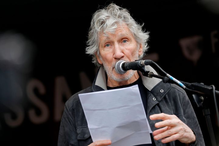 Pink Floyd's Roger Waters speaks after a march in support of Wikileaks founder Julian Assange in London on February 22, 2020.