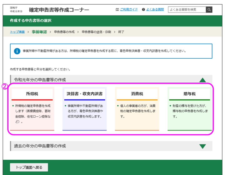 確定申告書等作成コーナー