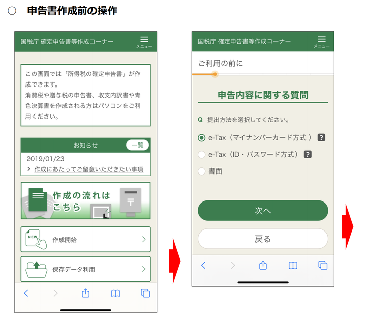 スマートフォンで初めてマイナンバーカード方式を利用する場合の画面の流れ