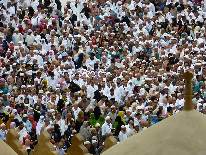 Muslim pilgrims at the Kaaba, the cubic building at the Grand Mosque in the Muslim holy city of Mecca, Saudi Arabia