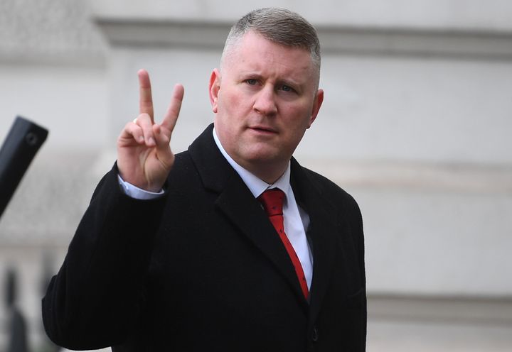 Britain First leader Paul Golding arriving at Westminster Magistrates' Court, London, where he is charged with failing to comply with a duty under schedule 7 of the Terrorism Act.