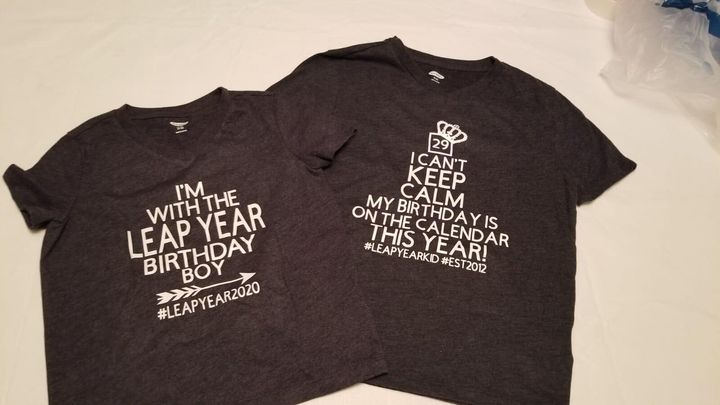Claudia Francisco had these shirts made for her son Adriano and for her daughter, to celebrate Adriano's Leap Day birthday.