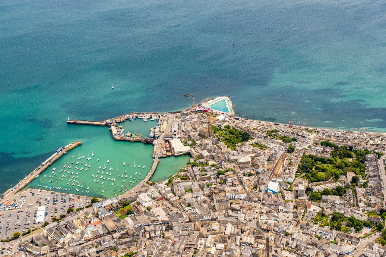 An aerial view of Penzance, Cornwall.