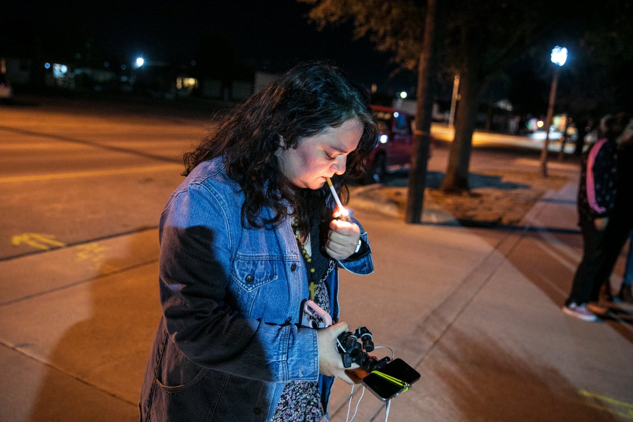 Stephanie Vela Anderson takes a moment after the Big Spring city council passed an ordinance to ban abortion. 