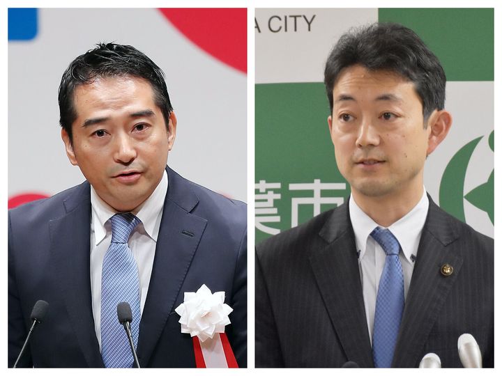 五十嵐立青・つくば市長（左）、熊谷俊人・千葉市長（右）