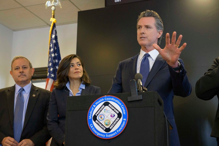 California Gov. Gavin Newsom spoke about the state's response to COVID-19 during a news conference in Sacramento on Thur