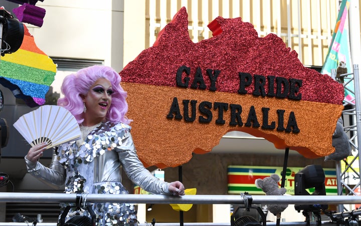 Participants prepare before in Hyde Park ahead of the 2020 Sydney Gay & Lesbian Mardi Gras Parade on February 29, 2020 in Sydney, Australia. 