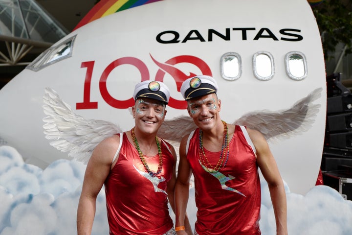 Participants prepare before in Hyde Park ahead of the 2020 Sydney Gay & Lesbian Mardi Gras Parade on February 29, 2020 in Sydney, Australia. 