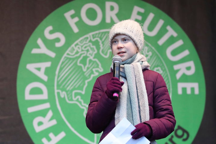 Greta Thunberg s'adresse à des militants du mouvement "Vendredis pour l'avenir" (Fridays For the Future), le 21 février 2020 à Hambourg, en Allemagne. (Christian Charisius/dpa via AP)