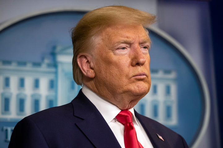 President Donald Trump during a press briefing on coronavirus at the White House on Saturday.