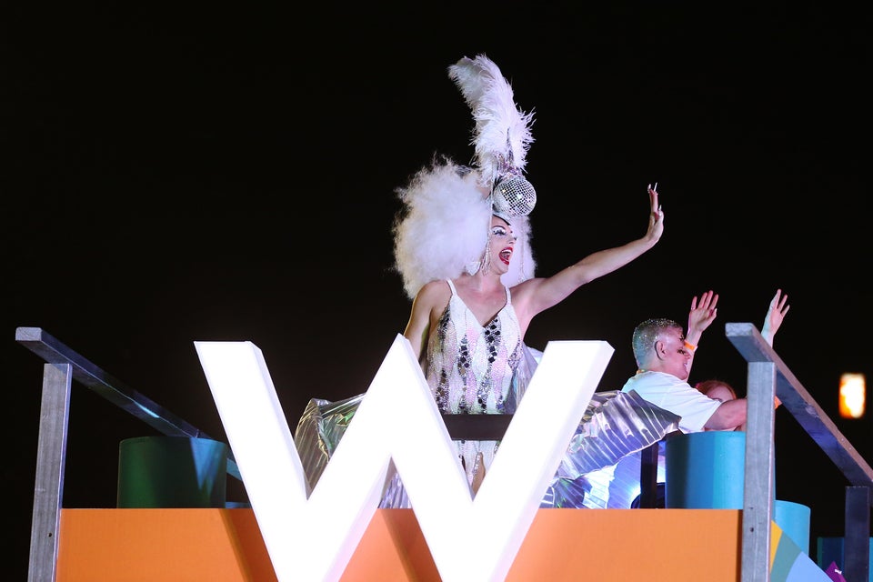 Alyssa Edwards celebrates during the 2020 Sydney Gay & Lesbian Mardi Gras Parade on February 29, 2020 in Sydney, Australia. Brendon Thorne via Getty Images