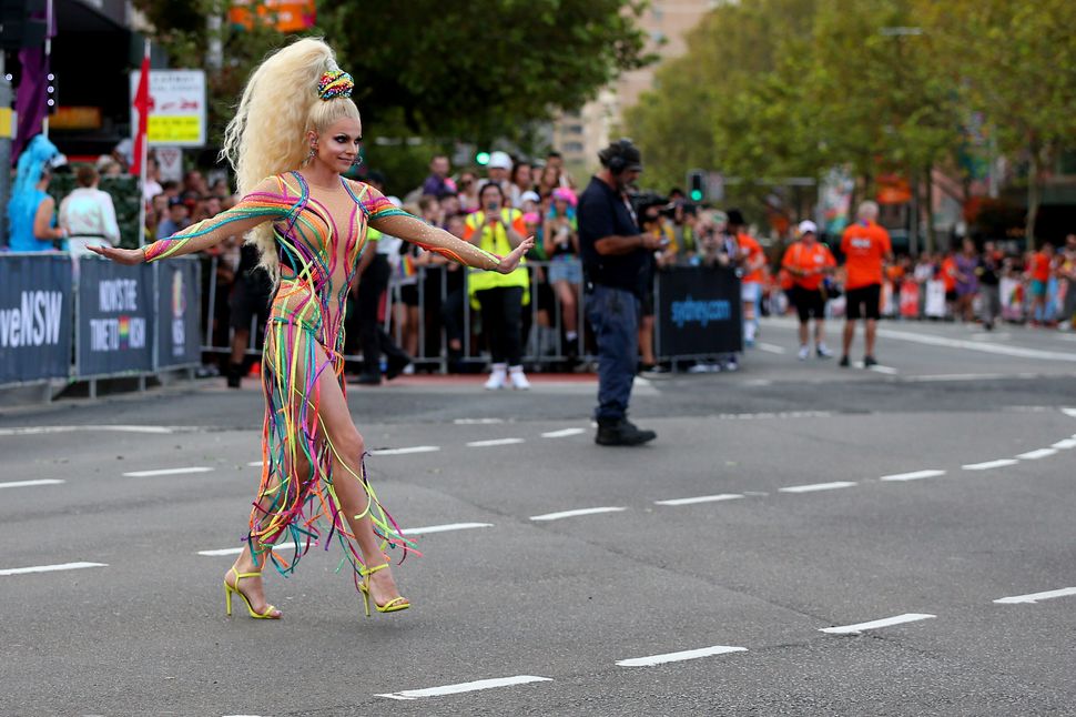 Courtney Act is seen during the 2020 Sydney Gay & Lesbian Mardi Gras Parade on February 29, 2020 in Sydney, Australia. Don Arnold via Getty Images
