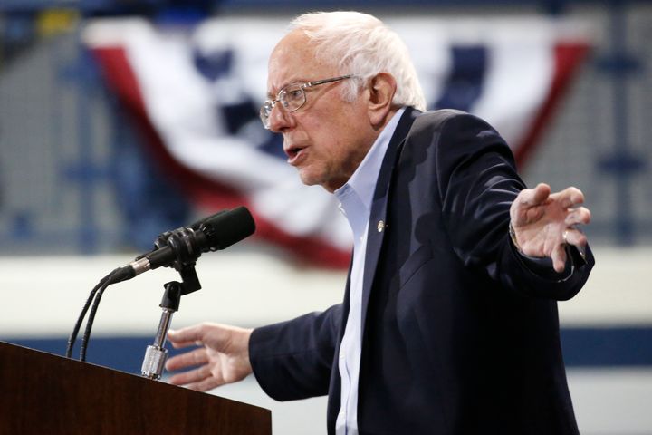Bernie Sanders gestures during a campaign rally in Virginia Beach, Virginia.