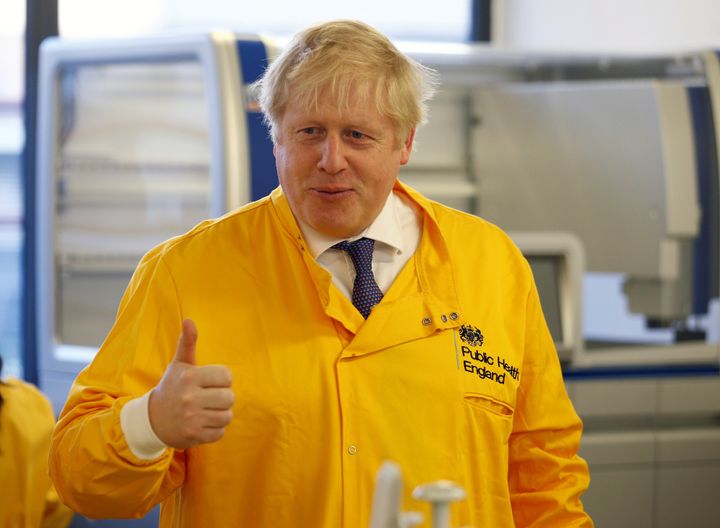 Boris Johnson visits a laboratory at the Public Health England National Infection Service in north London.