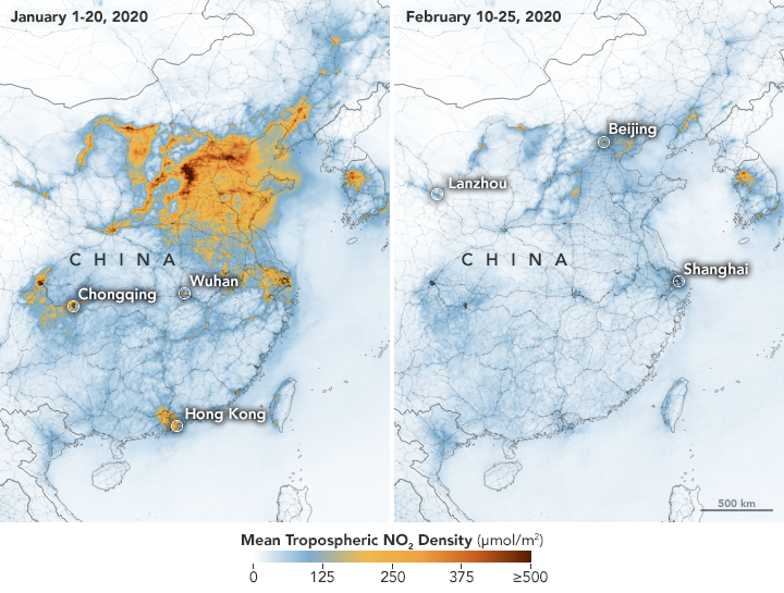 Nitrogen dioxide levels have significantly decreased in China amid the new coronavirus outbreak, according to researchers who pointed to massive quarantines and manufacturing slumps as partial reasons behind the drop.