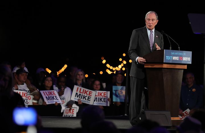 Democratic presidential candidate former New York City Mayor Mike Bloomberg speaks during a campaign rally on March 1, 2020 in San Antonio, Texas.