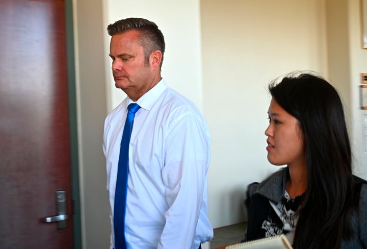 Chad Daybell, Lori Vallow's husband, walks into court for his wife's hearing on child abandonment and other charges in Lihue, Hawaii, on Feb. 21.