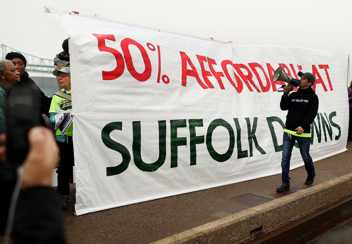 In December, community groups held a rally to demand more affordable housing in the Suffolk Downs redevelopment. 