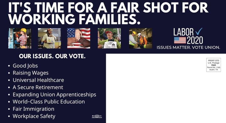 The Texas AFL-CIO, a major labor union umbrella group, sent mailers to an estimated 20,000 families with union members in Tex