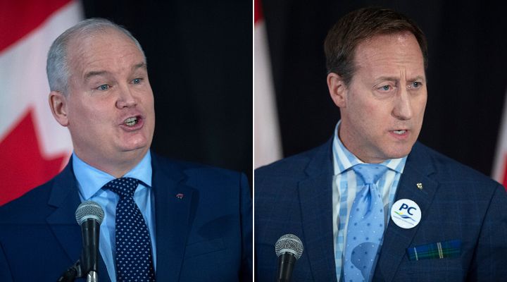 Tory leadership hopefuls Erin O’Toole and Peter MacKay are shown in a composite image of photos from The Canadian Press.