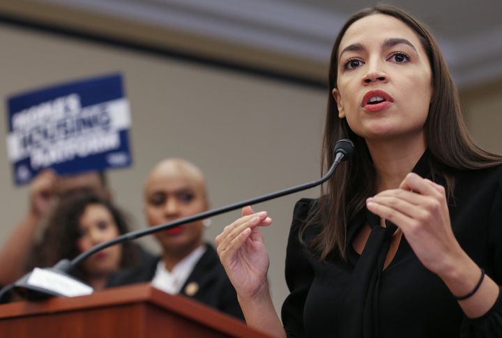 Alexandria Ocasio-Cortez speaks at a news conference introducing the 'People’s Housing Platform' on Capitol Hill on January 29, 2020 in Washington, DC.