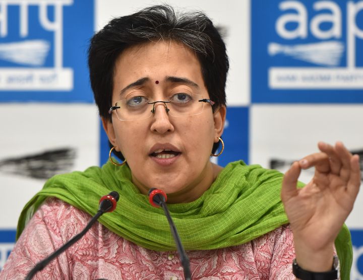 Aam Aadmi Party leader Atishi speaks to media during a press conference in New Delhi.