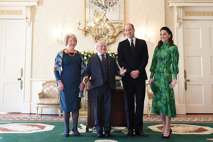 Sabina Coyne, Irish President Michael Higgins, Prince William and the Duchess of Cambridge pose.