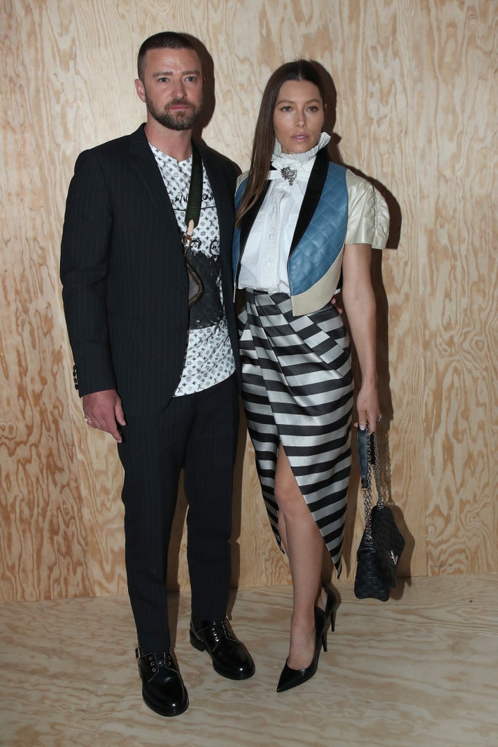 Justin Timberlake and Jessica Biel pictured together at Paris Fashion Week in October.