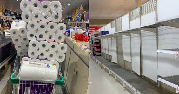 Australians randomly hoard toilet paper amid coronavirus panic.