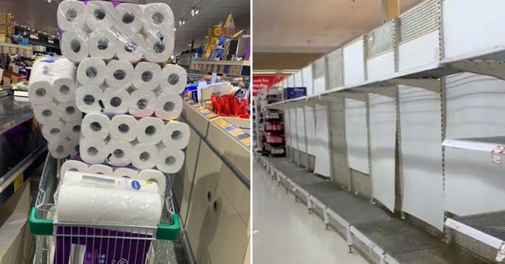 Australians randomly hoard toilet paper amid coronavirus panic. 