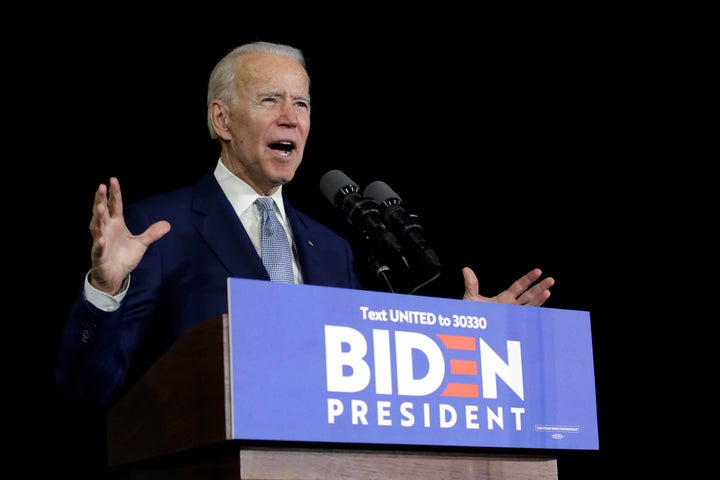 Joe Biden speaks during a primary election night rally in Los Angeles after a shock night for his campaign.