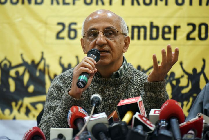 A file photo of Harsh Mander addressing a press conference in New Delhi.