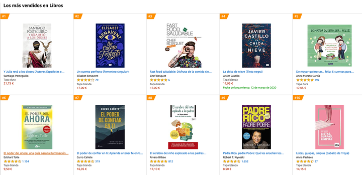 Los libros más vendidos de Amazon a fecha del 4 de marzo de 2020.