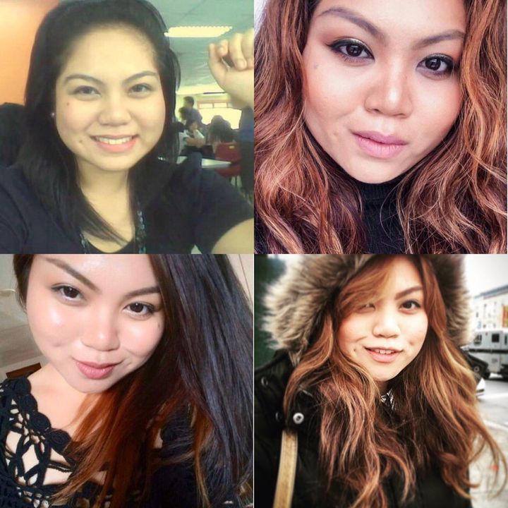 Pauline Mellon, a 28-year-old Filipina in the U.S., with her hair rebonded (left) and natural (right).