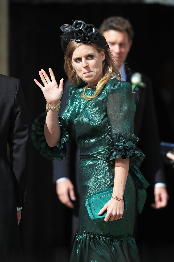 Beatrice arrives at York Minster for the wedding of singer Ellie Goulding to Caspar Jopling on&nbsp;Aug. 31, 2019.