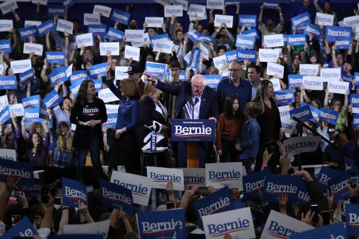 Sen. Bernie Sanders, speaking to supporters in his home state of Vermont Tuesday night, sought to put the best face on some d